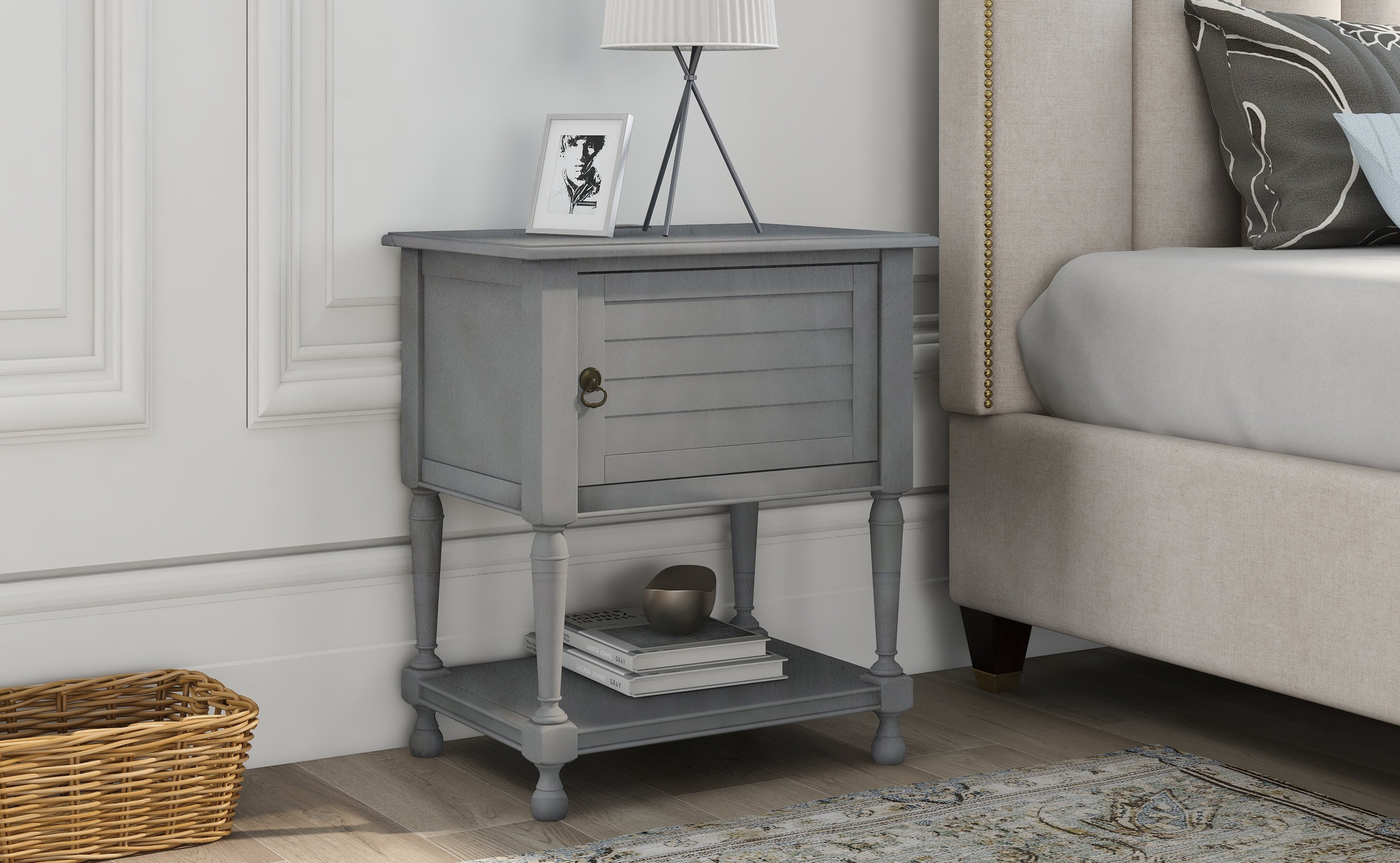 Versatile Nightstand with USB Charging Design, Gray