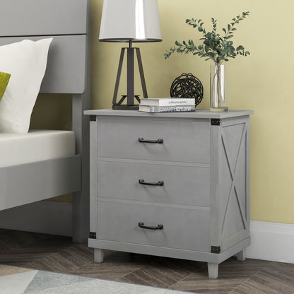 Modern Bedroom Nightstand with 3 Drawers Gray