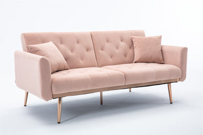 Giga Pink Velvet Loveseat Sofa With Rose Gold Metal Feet