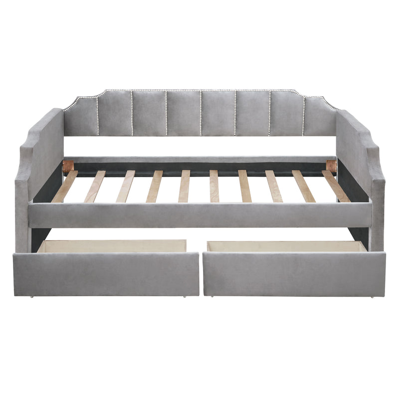 Twin Size Upholstered daybed with Drawers Gray