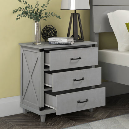 Modern Bedroom Nightstand with 3 Drawers Gray