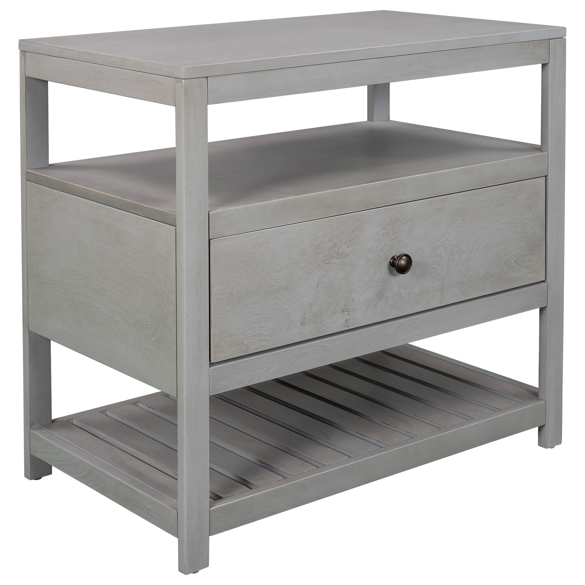 Modern Wooden Nightstand with Drawers Gray