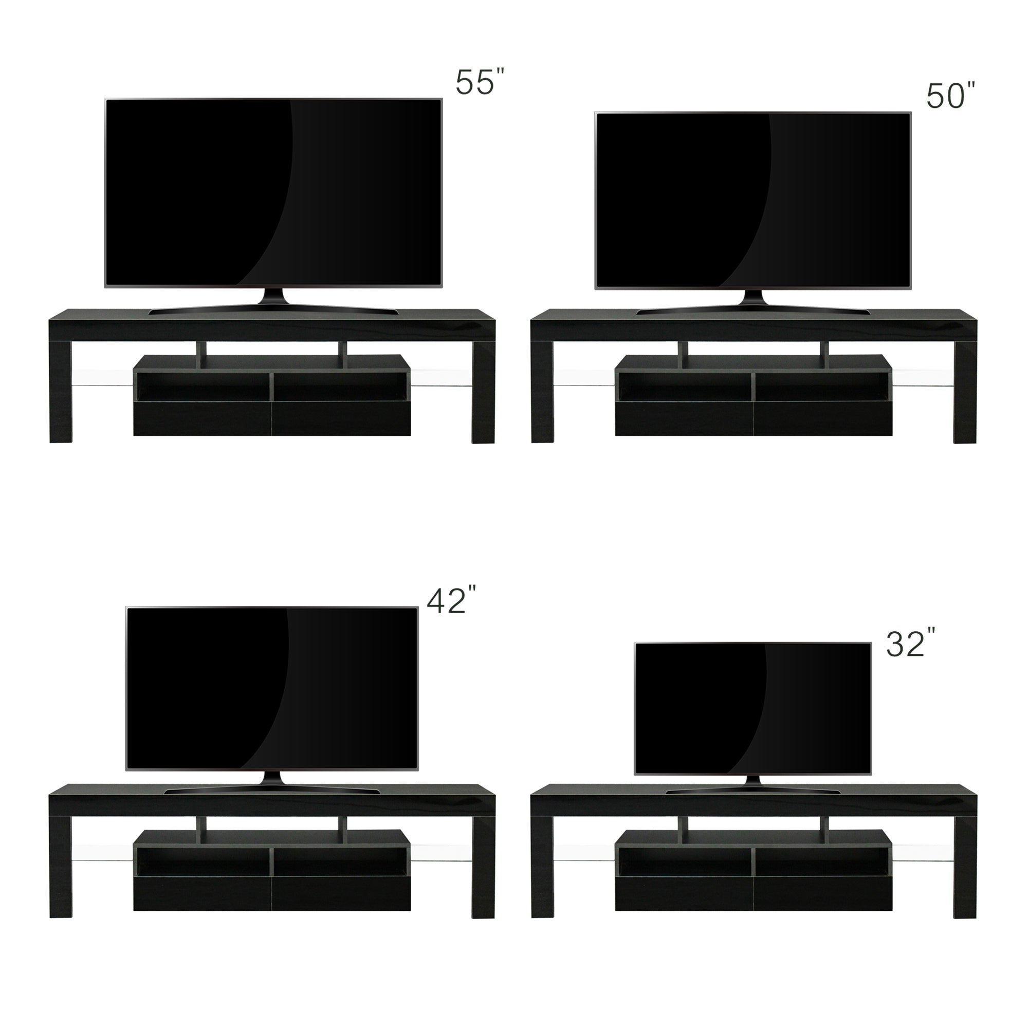 Living Room Furniture TV Stand Cabinet with 2 Drawers & 2 open shelves,20-color RGB LED lights with remote,Black