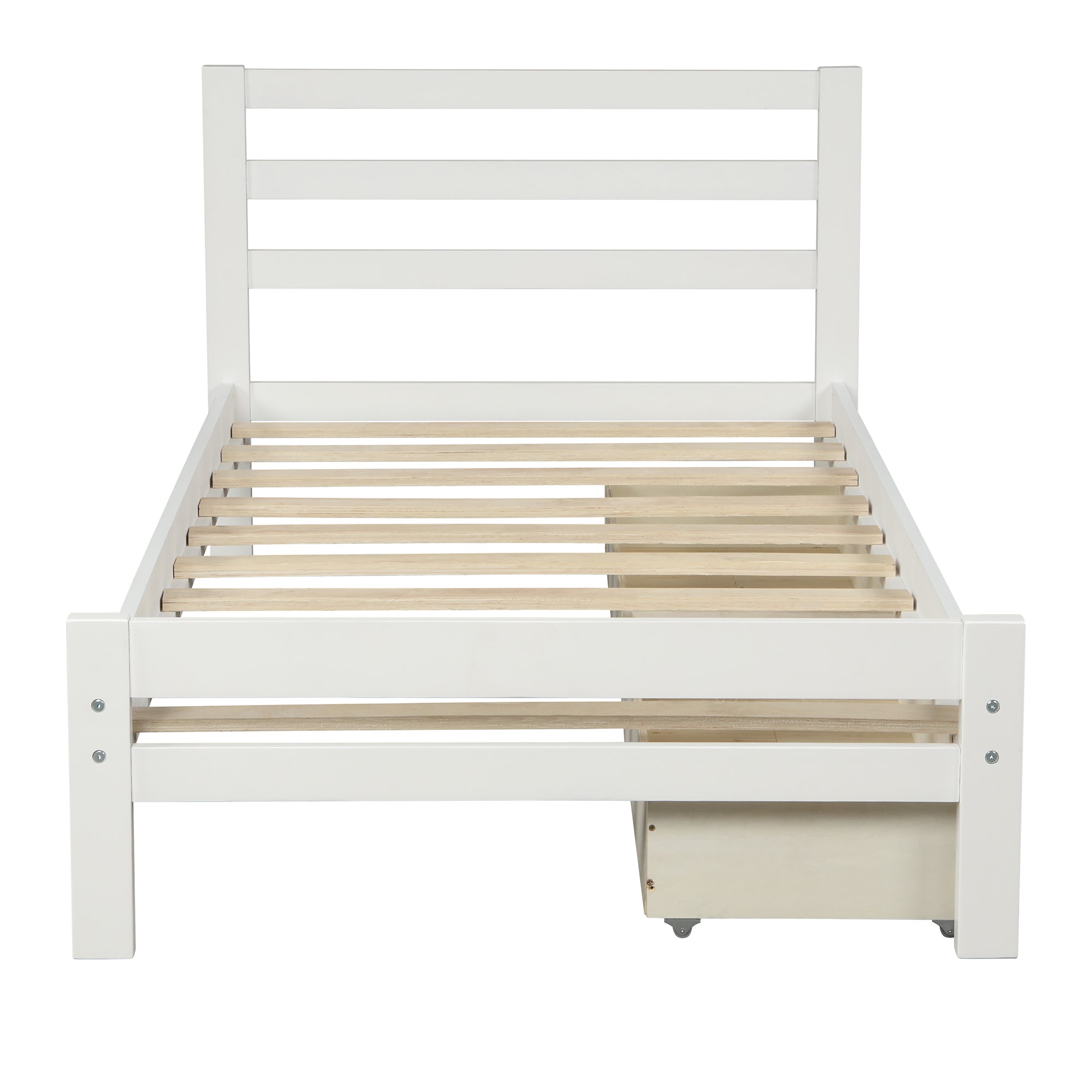 Wood platform twin bed with two drawers (white)