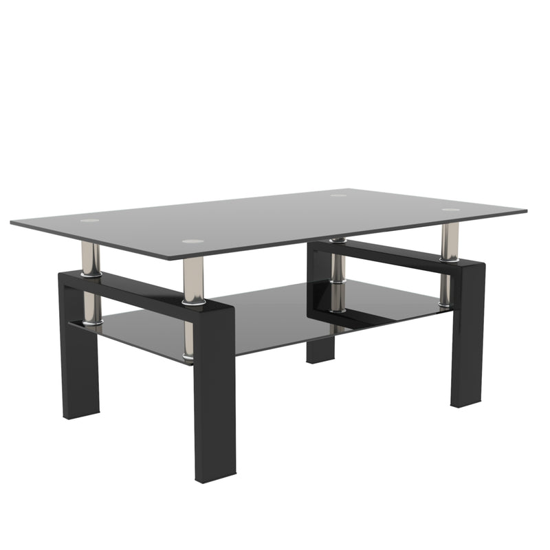 Rectangle Black Glass Coffee Table, Clear Coffee Table，Modern Side Center Tables for Living Room， Living Room Furniture