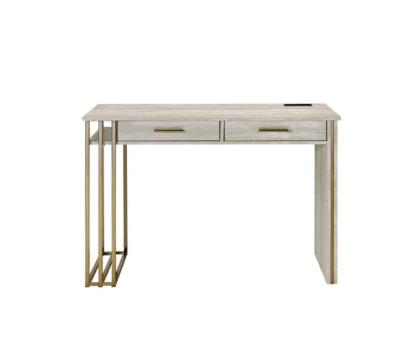 Vanity Desk USB in Antique White & Gold Finish