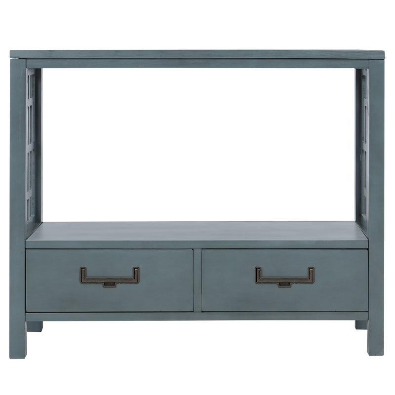 TREXM  Console Sofa Table with Two Bottom Drawers, Farmhouse Narrow Sofa Table for Entryway (Antique Navy)