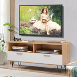WOOD+WHITE morden TV Stand,high quality table top and wood grain color TV Cabinet,can be assembled in Lounge Room, Living Room or Bedroom,color:WHITE+WOOD