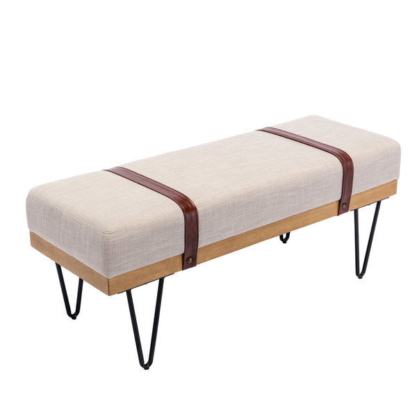 Linen Fabric soft cushion wood frame Rectangle bed bench