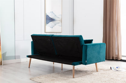 Teal  Velvet Loveseat Sofa With Rose Gold Metal Feet