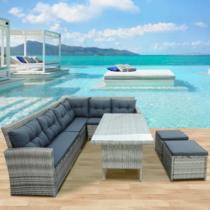 Patio Furniture Outdoor Sectional Sofa Set, Gray (6Pcs)