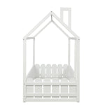 Twin Size Wood Bed with Fence, White