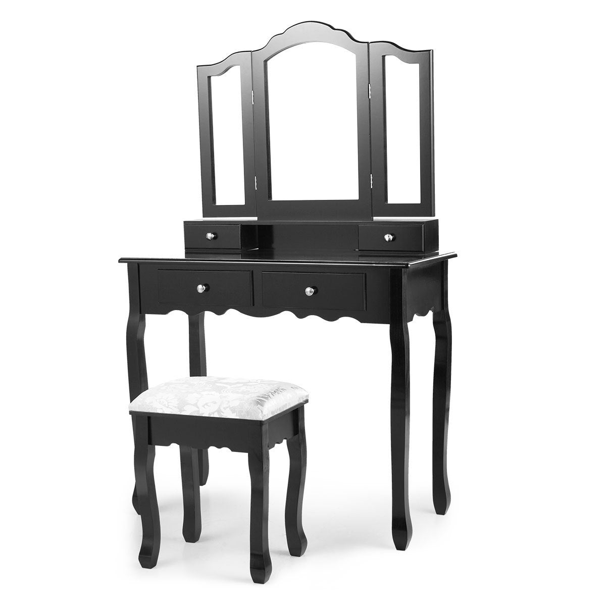 Makeup Vanity Table with Mirror With Stool & 4 Drawers