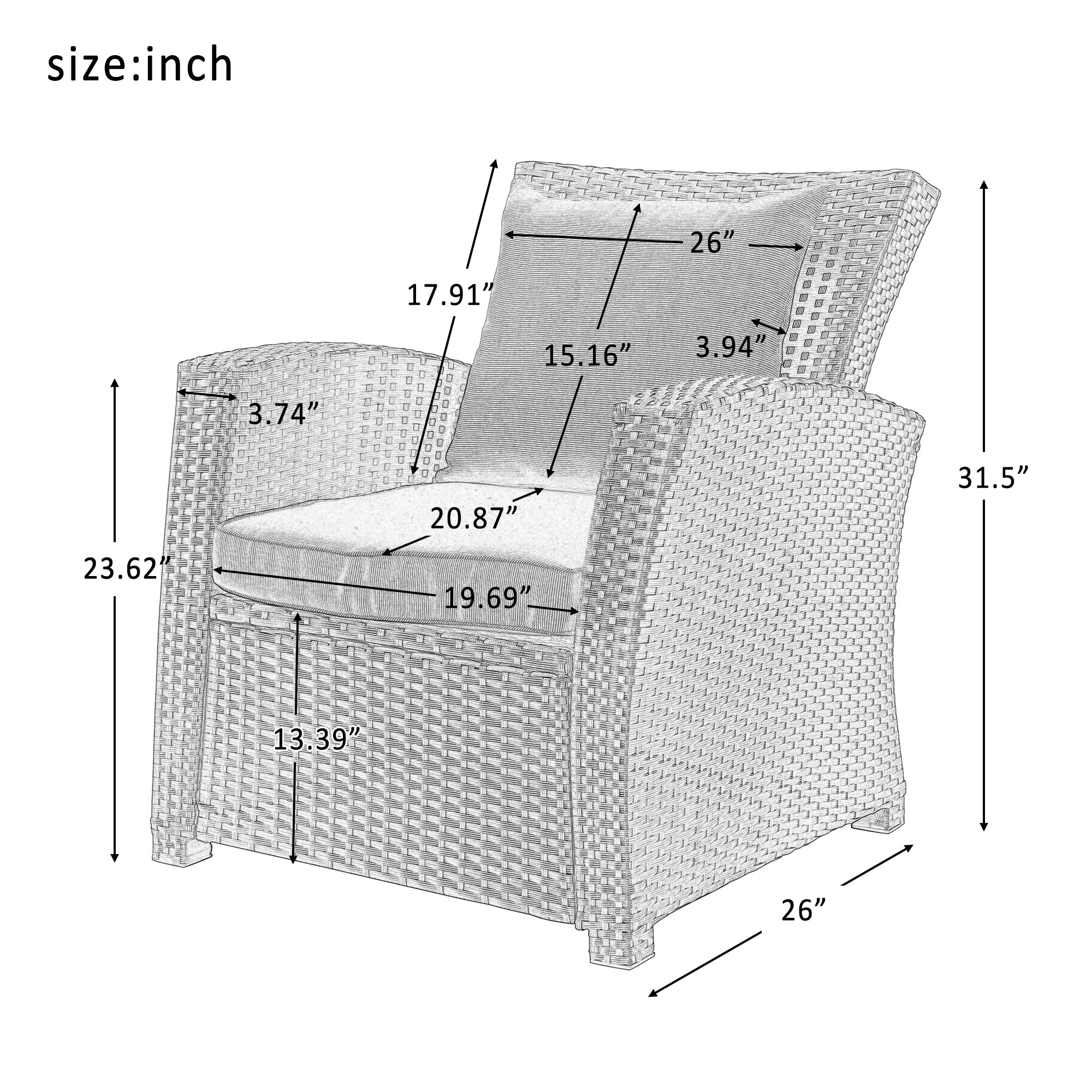 U-STYLE Outdoor Patio Furniture Set （4Pcs）