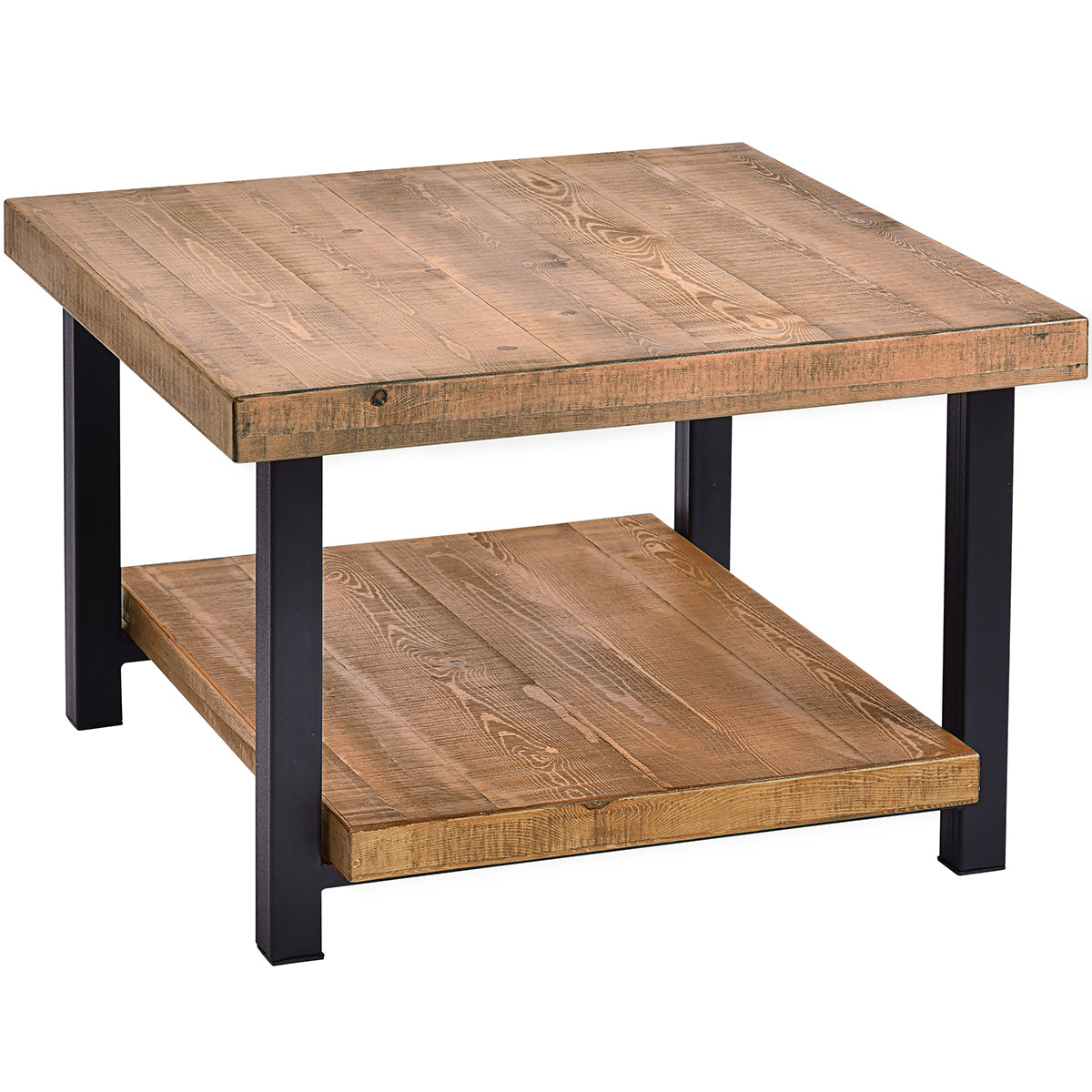 TREXM Rustic Natural Coffee Table with Storage Shelf for Living Room, Easy Assembly (26"x26")