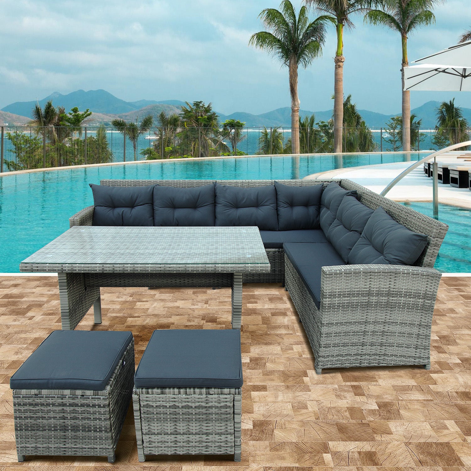 Patio Furniture Outdoor Sectional Sofa Set, Gray (6Pcs)