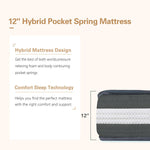 12" Hybrid Pocket Spring Mattress-QUEEN