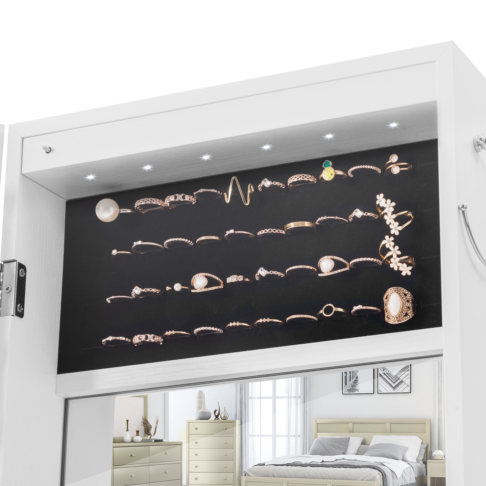 Fashion Simple Jewelry Storage Mirror Cabinet With LED Lights