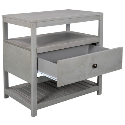 Modern Wooden Nightstand with Drawers Gray