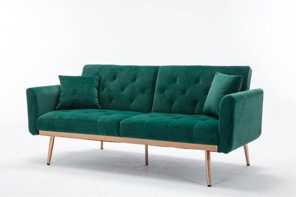 Green Velvet Loveseat Sofa With Rose Gold Metal Feet