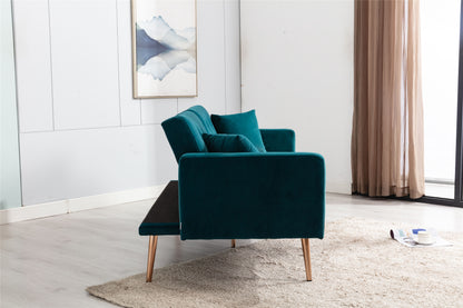 Teal  Velvet Loveseat Sofa With Rose Gold Metal Feet