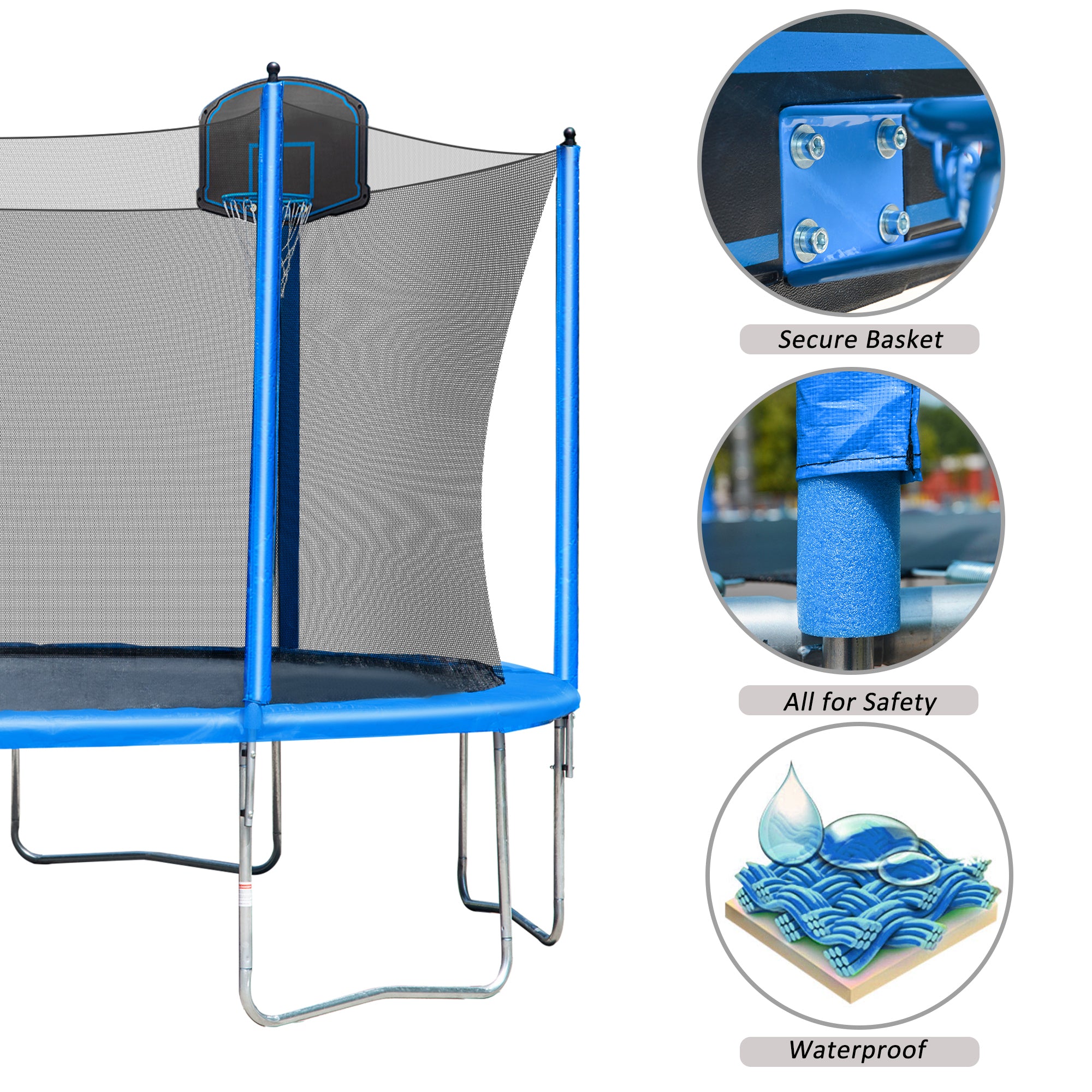 Outdoor Trampoline with Basketball Hoop 14FT, Blue