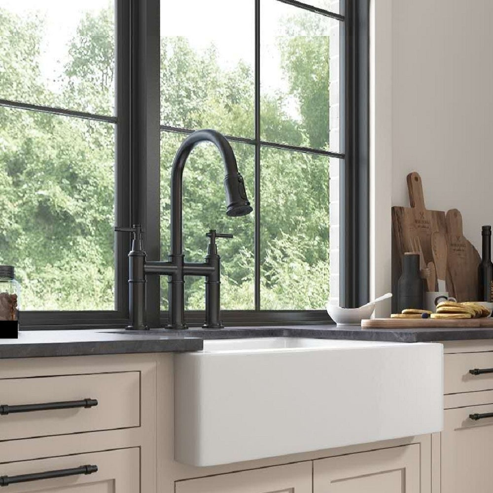 Bridge Kitchen Faucet with Pull-Down Sprayhead in Spot