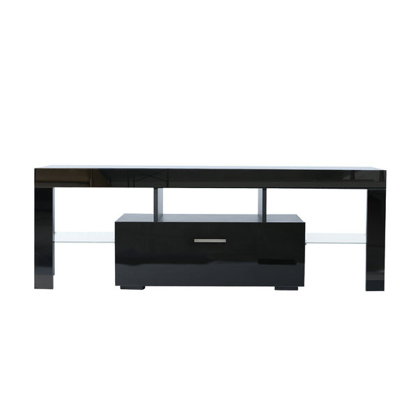 Black morden TV Stand with LED Lights,high glossy front TV Cabinet,can be assembled in Lounge Room, Living Room or Bedroom,color:BLACK