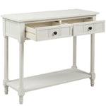 TREXM Daisy Series Console Table Traditional Design with Two Drawers and Bottom Shelf (Ivory White)