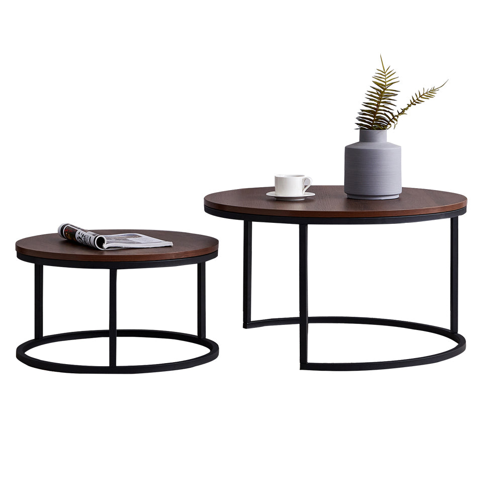 Modern Nesting coffee table,Black metal frame with walnut top-31.5”