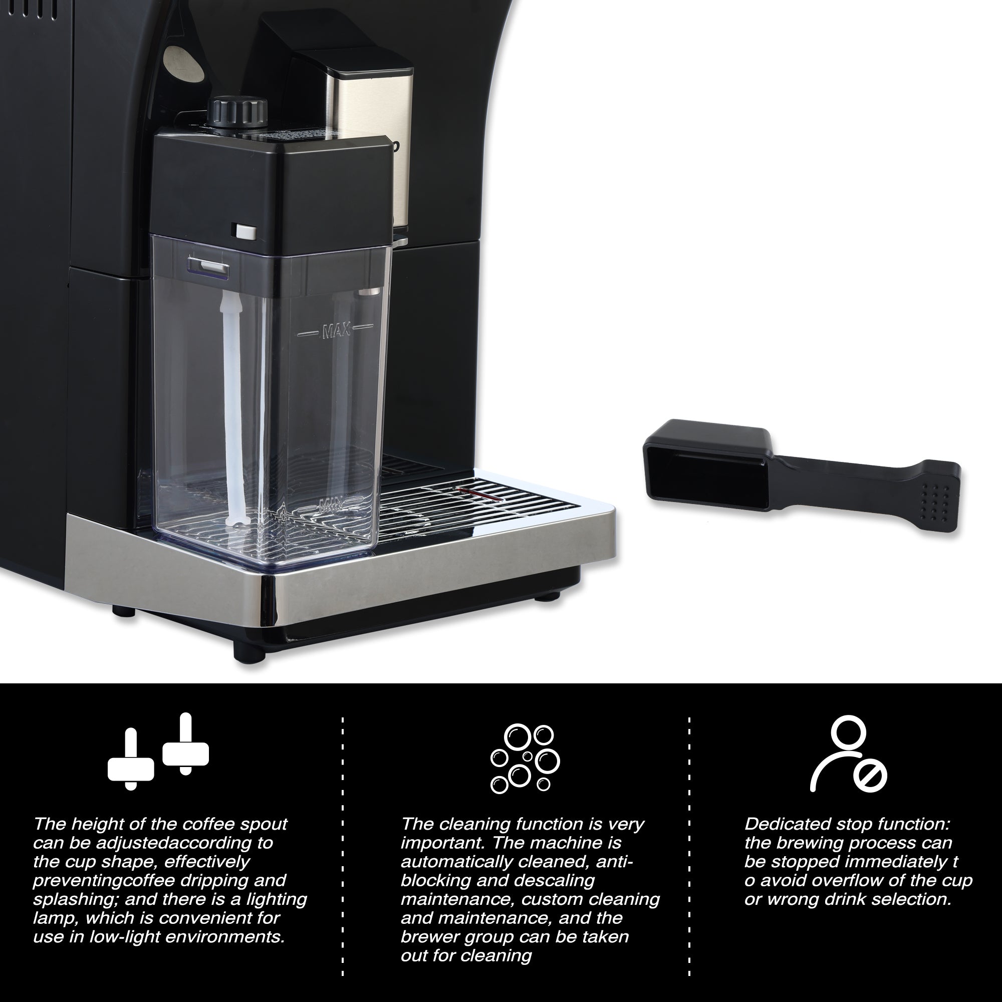 Dafino-202 Fully Automatic Espresso Machine with milk tank, Black