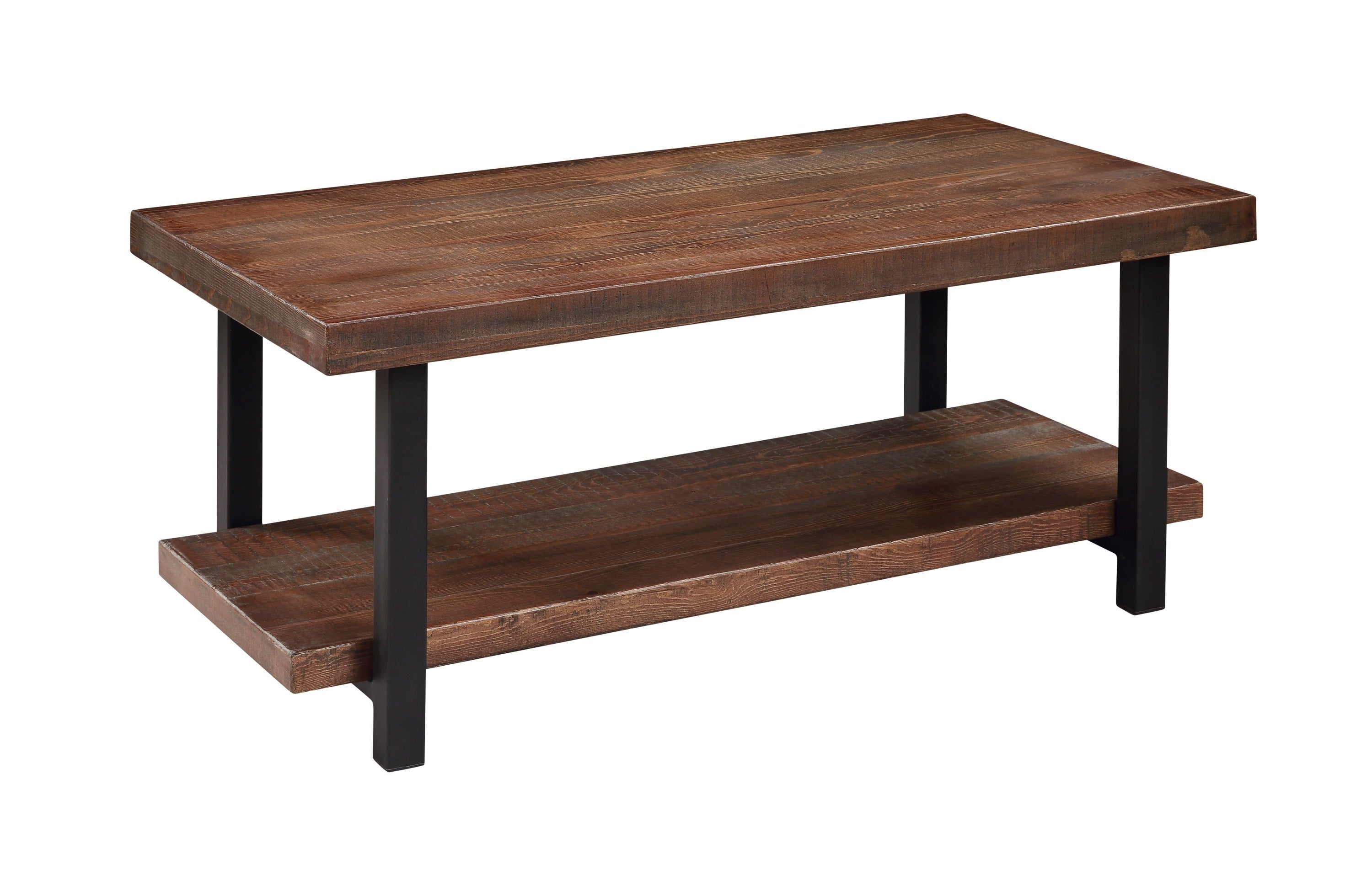 U_STYLE Idustrial Coffee Table Solid Wood + MDF and Iron Frame with Open Shelf