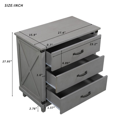 Modern Bedroom Nightstand with 3 Drawers Gray