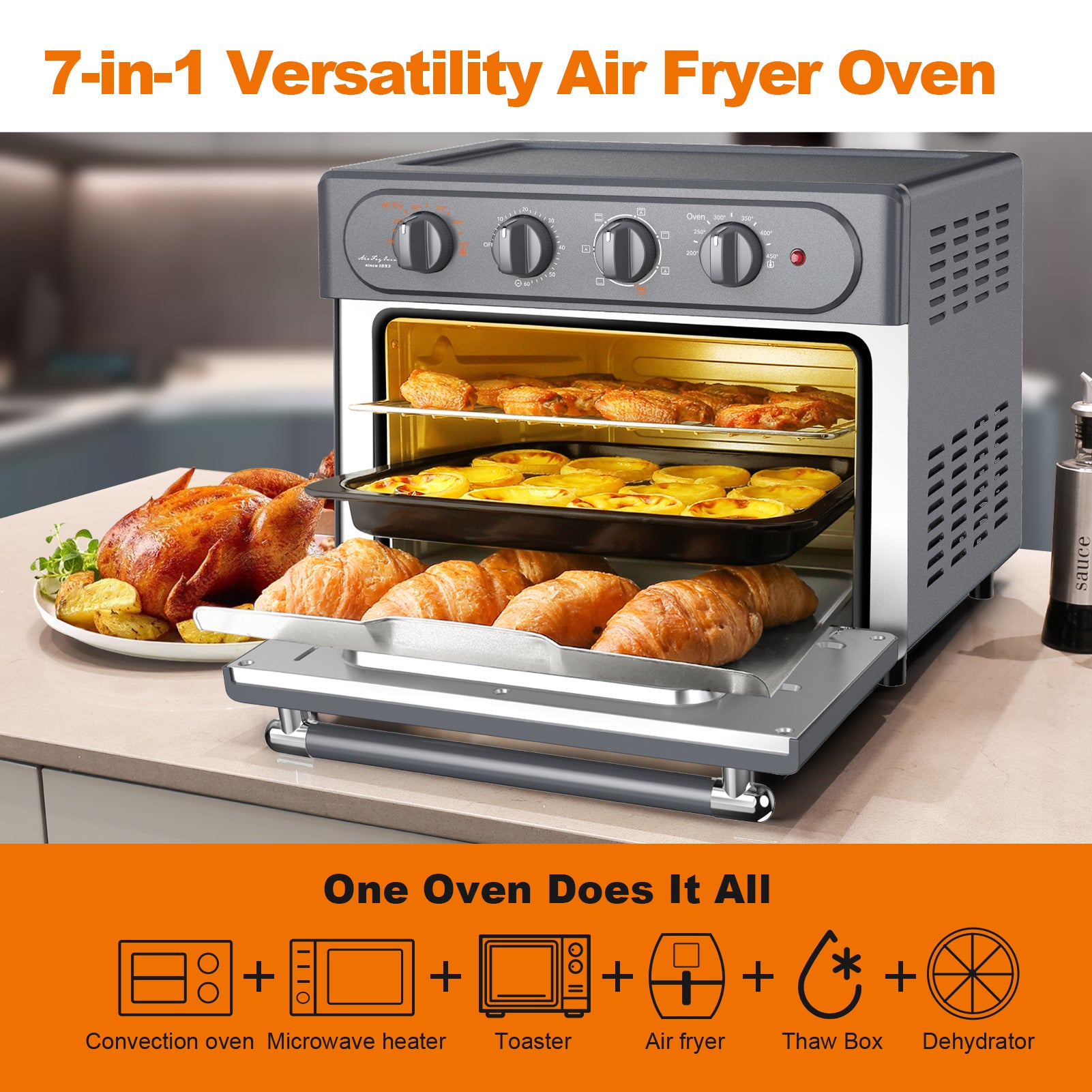 Air Fryer Toaster Oven Combo, Gray