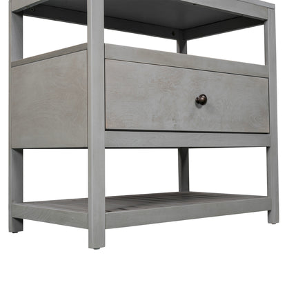 Modern Wooden Nightstand with Drawers Gray