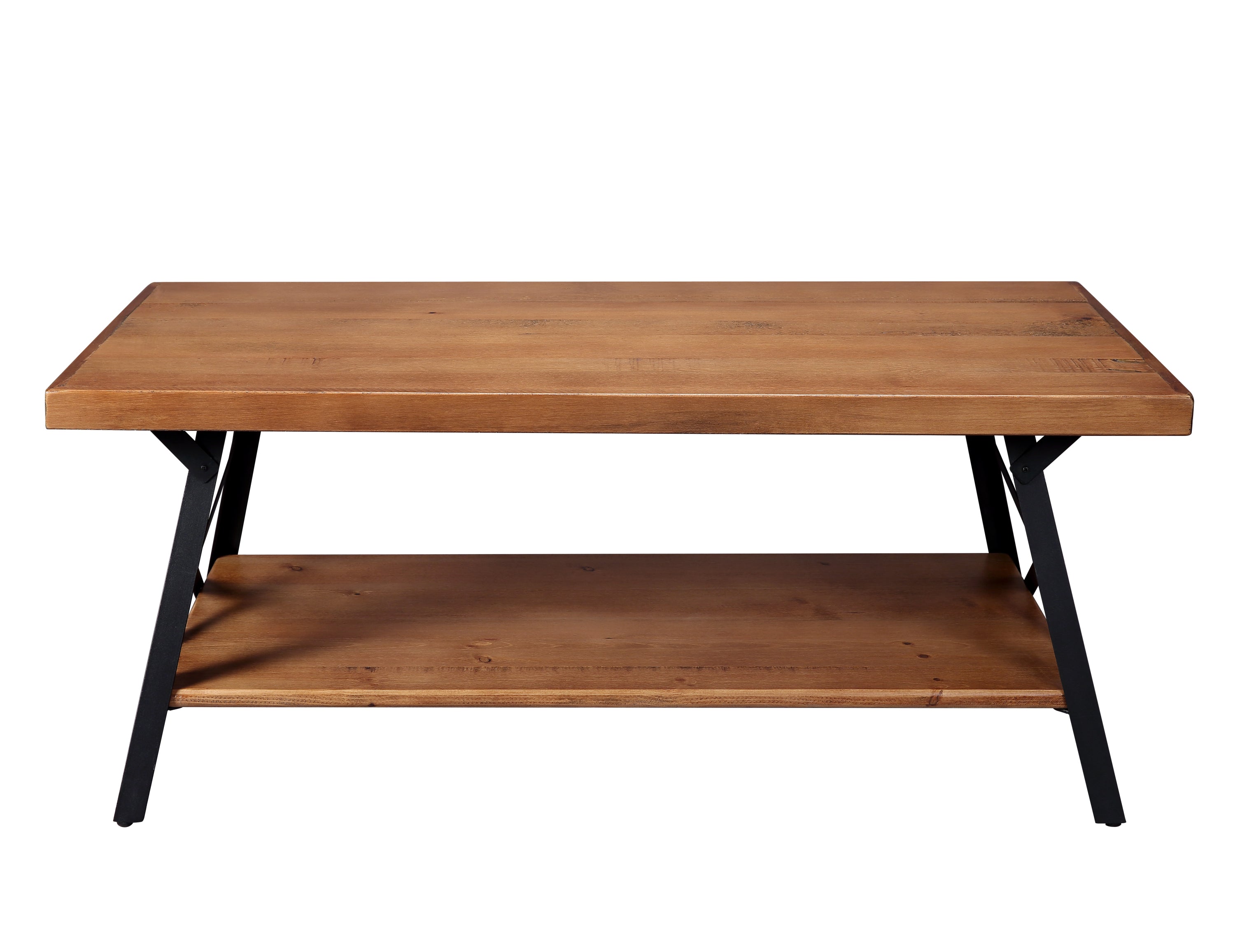 U_STYLE 43'' Metal Legs Rustic Coffee Table, Solid Wood Tabletop