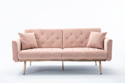 Giga Pink Velvet Loveseat Sofa With Rose Gold Metal Feet