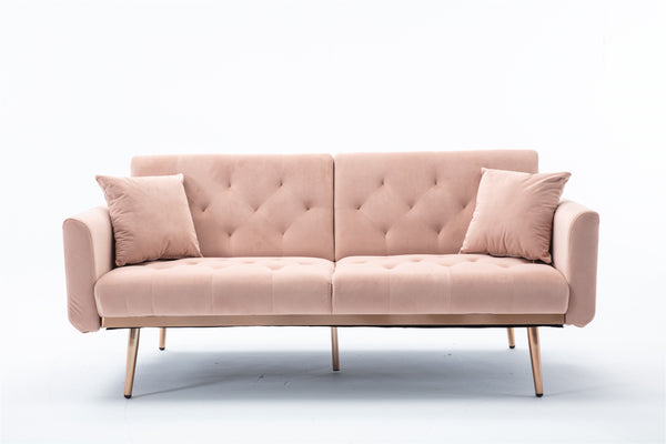 Pink Velvet Loveseat Sofa With Rose Gold Metal Feet