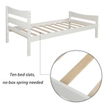 Twin Size Wood Platform Bed with Slat Support, White