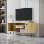 Mid-Century TV Stand for TVs up to 60 Inches, Entertainment Center with Open Storage Shelves & Cabinet, Modern TV Console for Living Room, Rustic Oak.