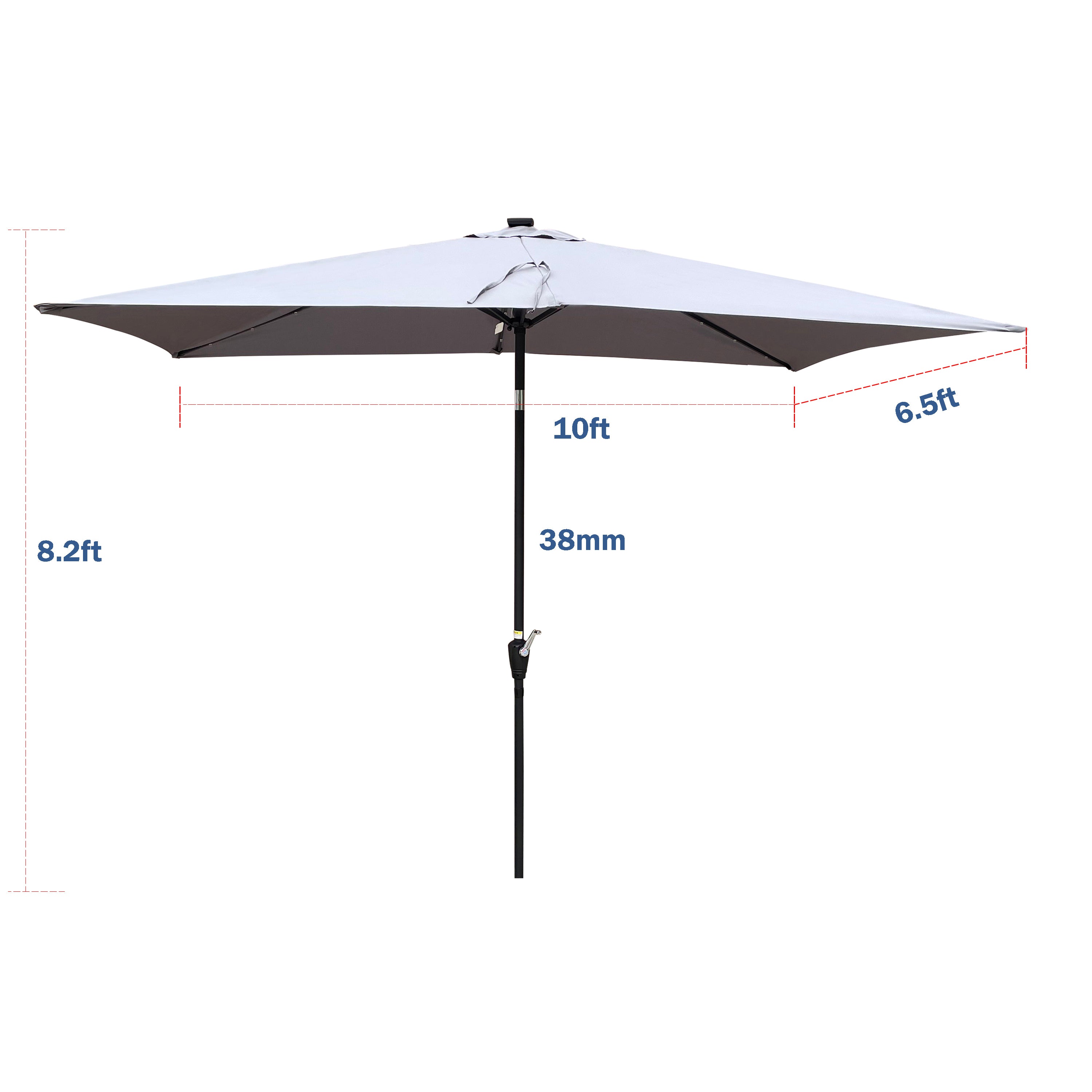 Rectangular Patio Solar LED Lighted Outdoor Umbrella, Light Gray