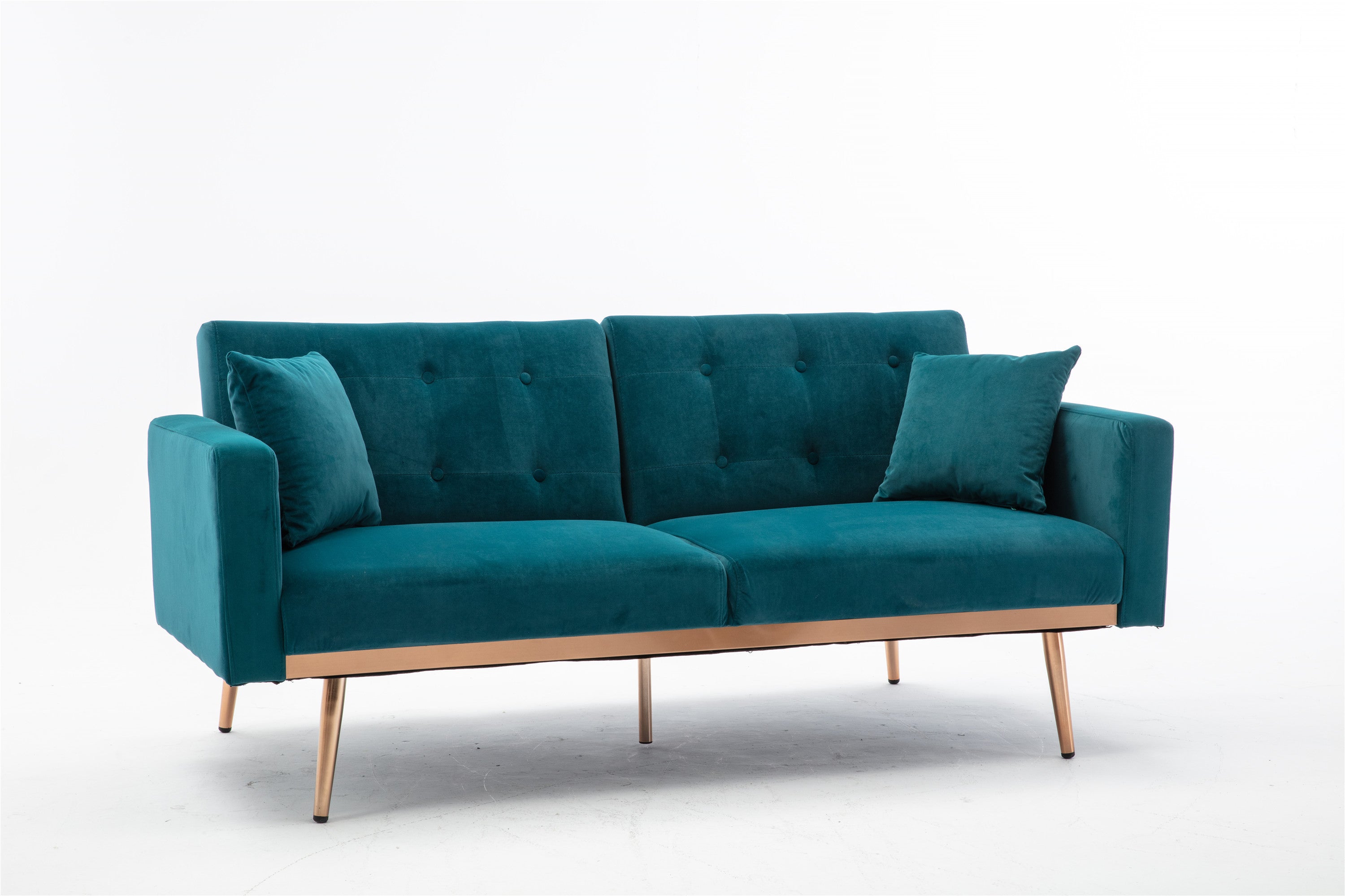 Teal  Velvet Loveseat Sofa With Rose Gold Metal Feet