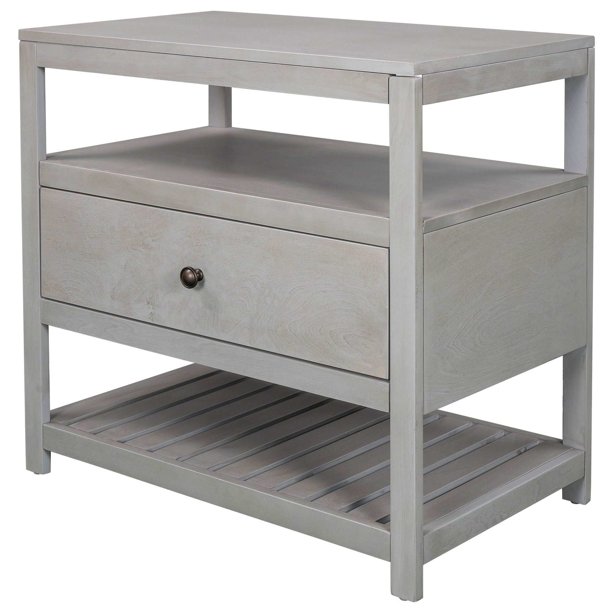 Modern Wooden Nightstand with Drawers Gray