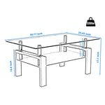 Rectangle Black Glass Coffee Table, Clear Coffee Table，Modern Side Center Tables for Living Room， Living Room Furniture