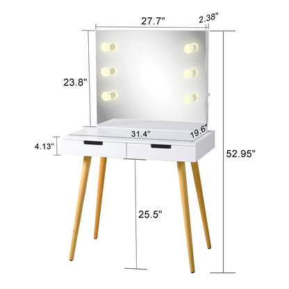 Vanity Table Makeup Dressing Desk with LED Light,White