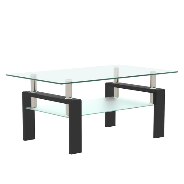 Rectangle Black Glass Coffee Table, Clear Coffee Table，Modern Side Center Tables for Living Room， Living Room Furniture