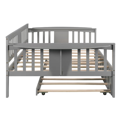 Full size Daybed with Twin size Trundle, Wood Slat Support, Gray