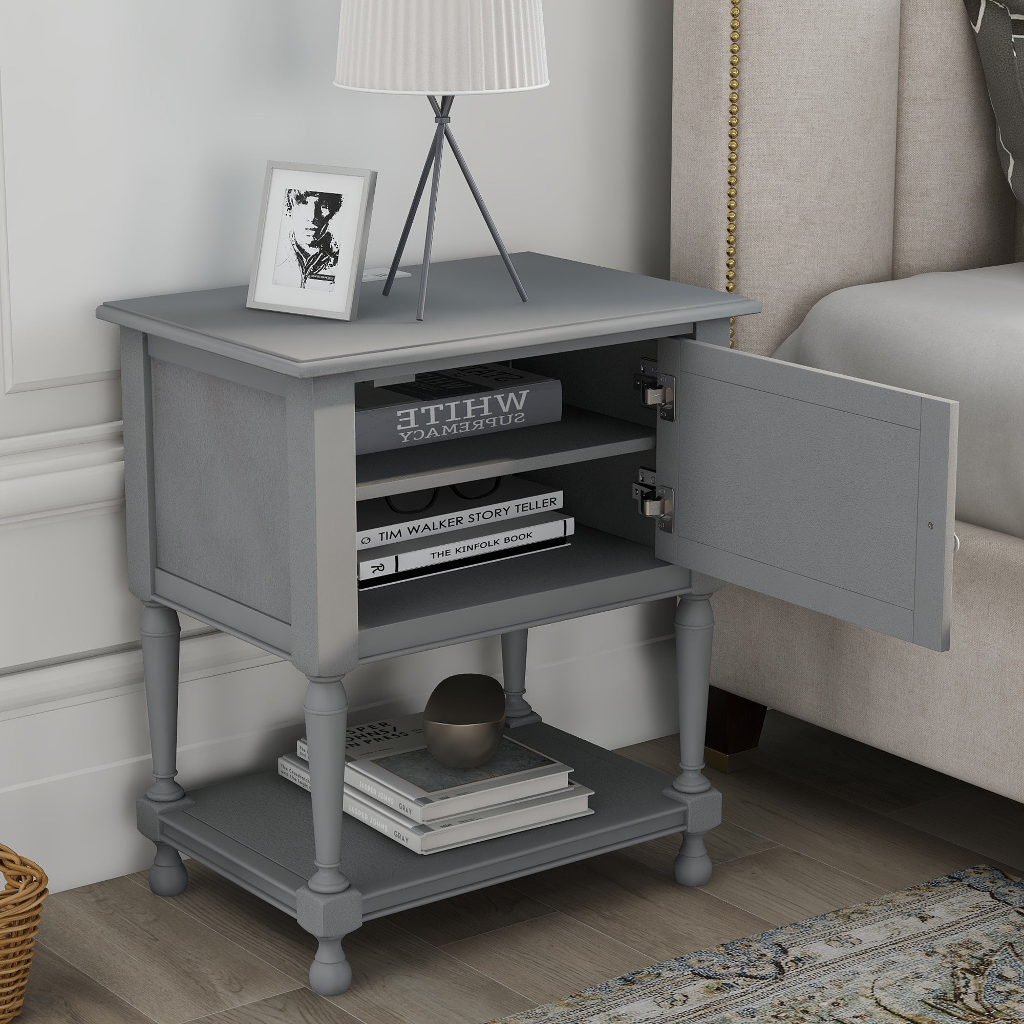 Versatile Nightstand with USB Charging Design, Gray