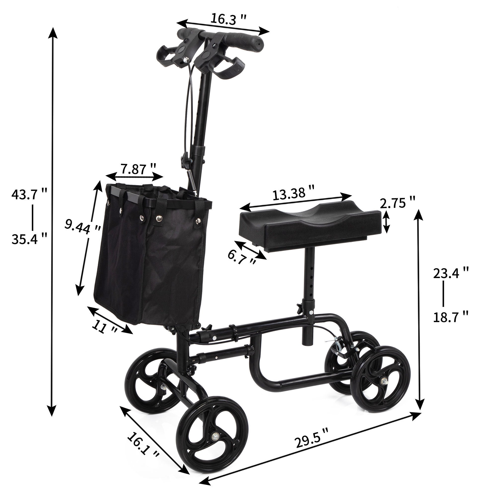 Folding Knee Scooter, Steerable Leg Walker, Black