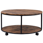 ON-TREND Round Coffee Table with Caster Wheels and Wood Textured Surface for Living Room, φ35.5”( Distressed Brown)